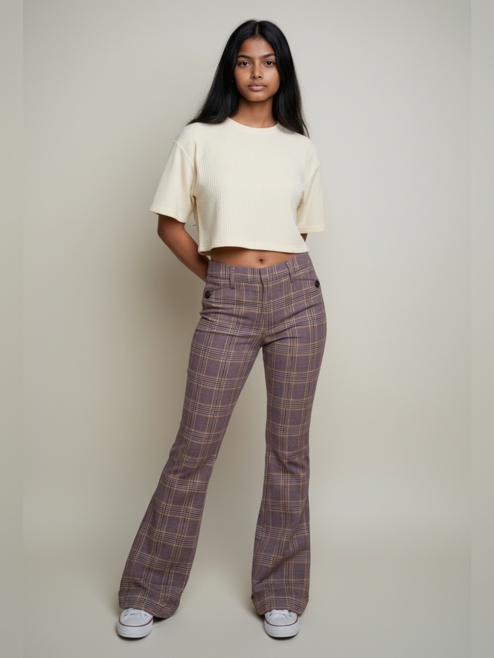 Hollister Y2K 2000βs low rise cuffed flare leg plaid pants size 3 EUC